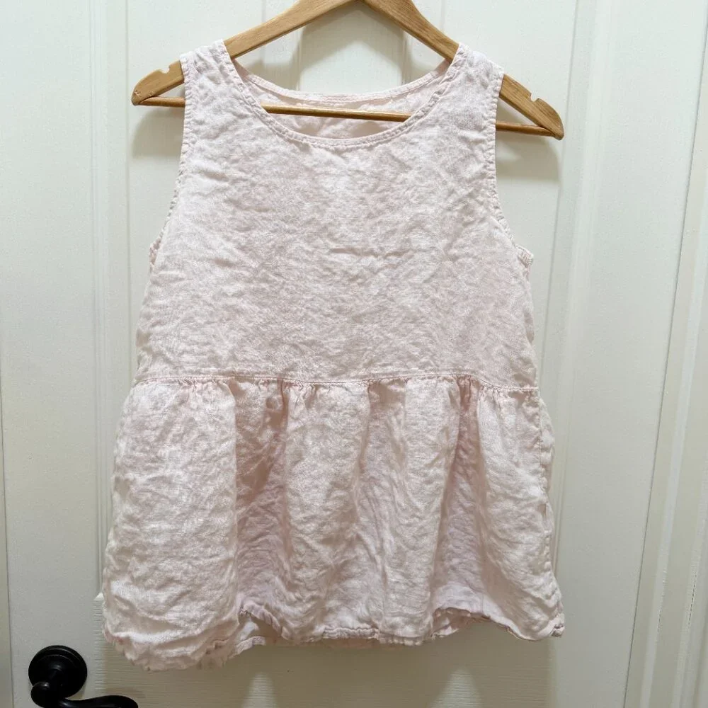 Francesca Bettini Italian Linen Top Size S Soft Pink Sleeveless Peplum Hem Boho - Picture 8 of 8
